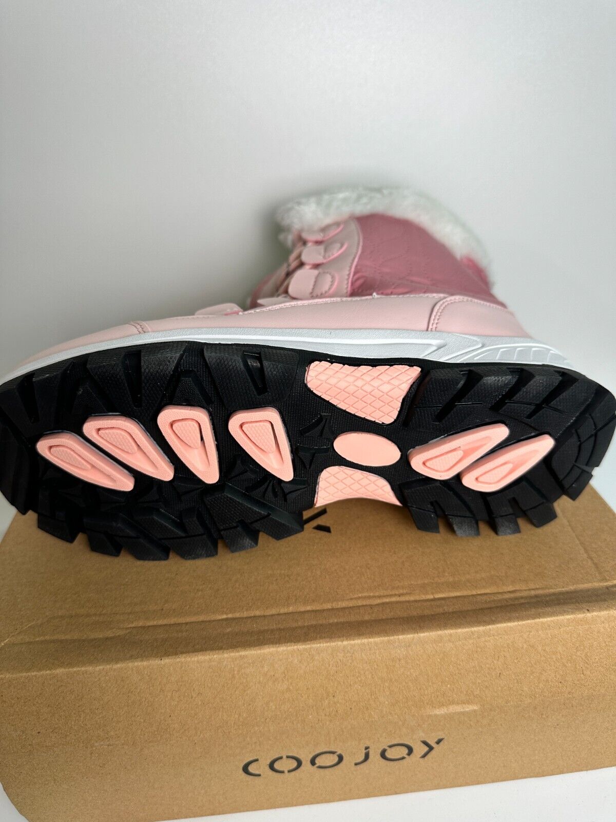 COOJOY Women's 8 EU 40 Winter Snow Boots Waterproof Mid Calf Furry Frosty Pink