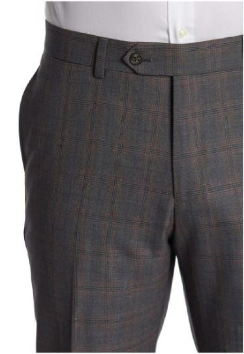 English Laundry Mens 33 Gray Olive Orange Windowpane Plaid Suit Dress Pants