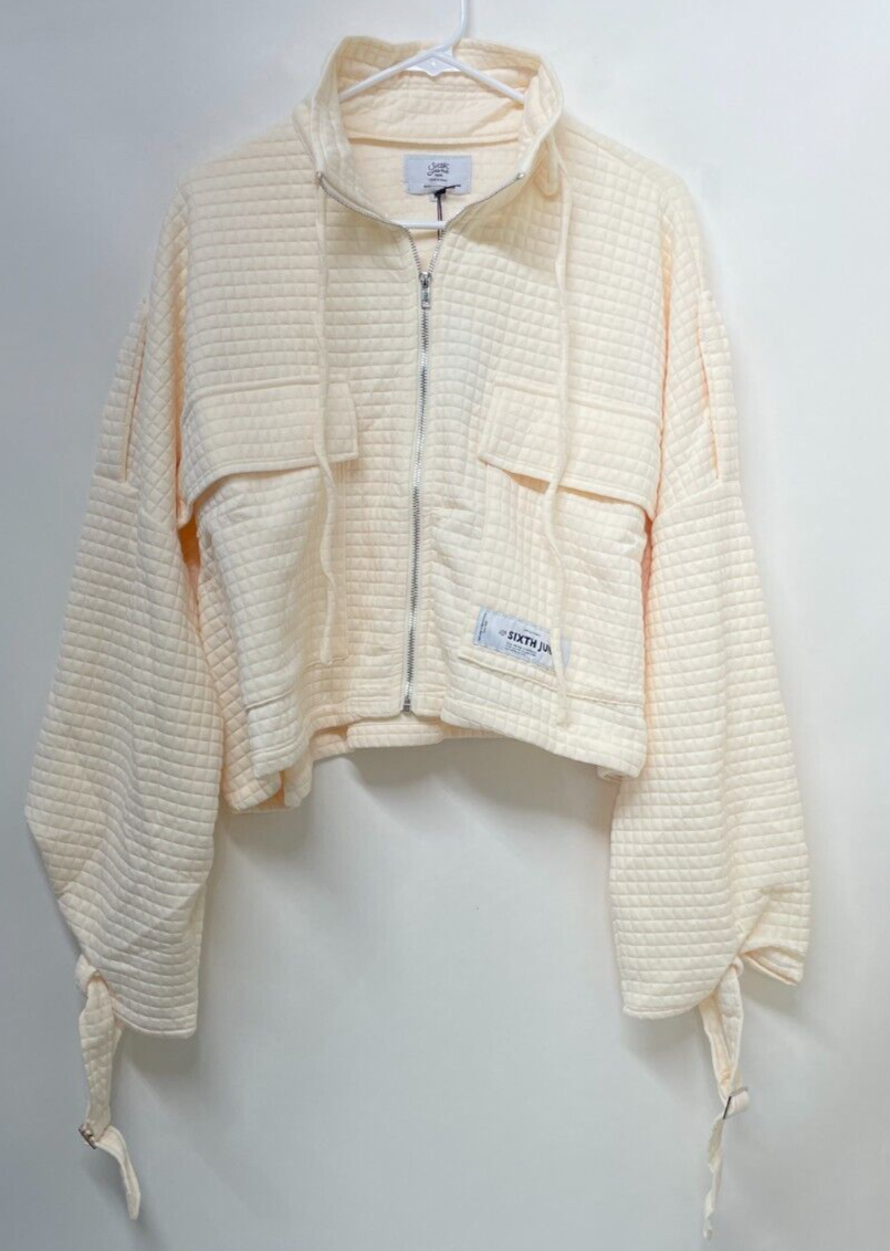 Sixth June Womens M Oversized Cropped Jacket Yellow Waffle Co-Ord Funnel Neck