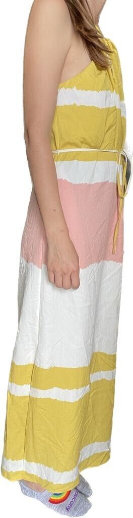 Banana Republc Womens 4P Yellow White Tie Dye Stripe Twisted Halter Maxi Dress