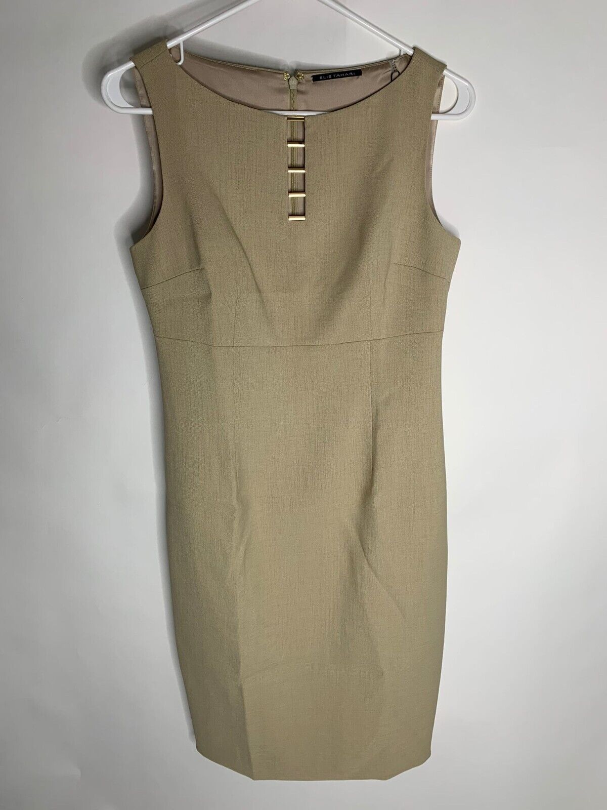 Elie Tahari Womens 4 Doreen Sheath Dress Sleeveless Island Sand Beige