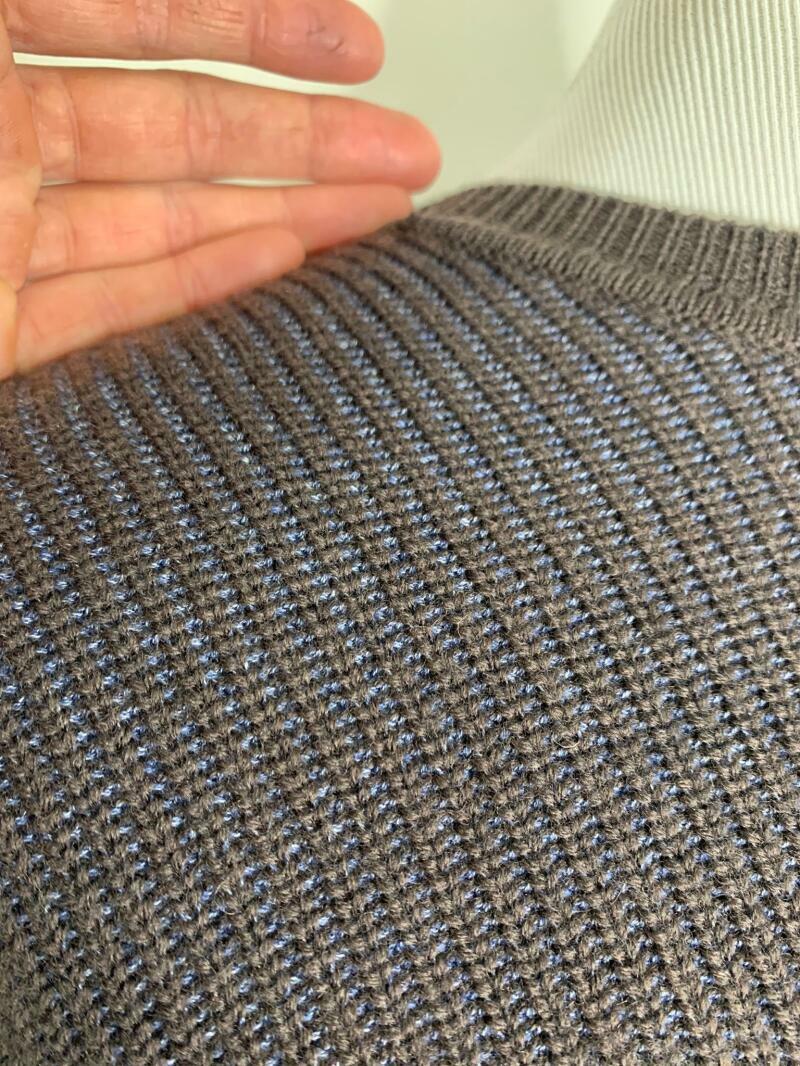 Canali Mens 56 Brown Navy Ribbed Merino Wool and Cotton Crewneck Sweater Italy
