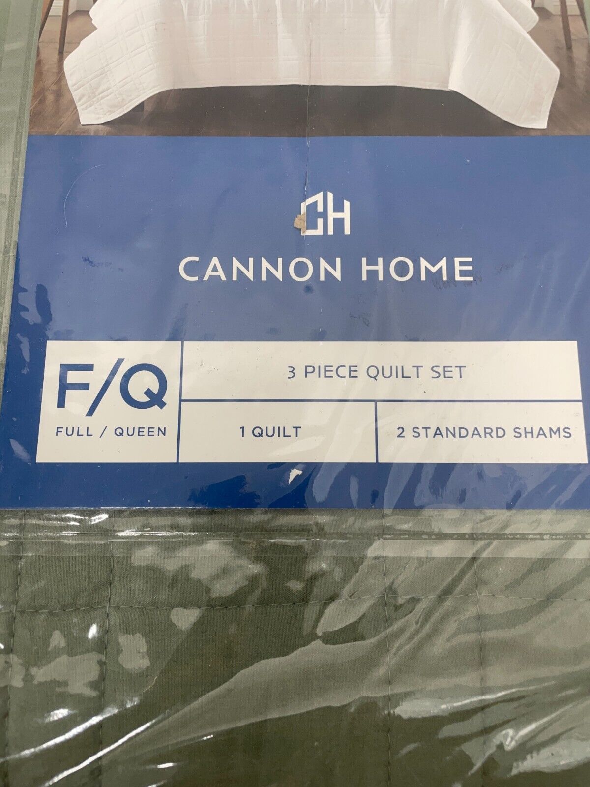 Cannon Home Full/Queen 3pc Heritage Solid Quilt & Sham Set Green QS3941GRFQ-2300