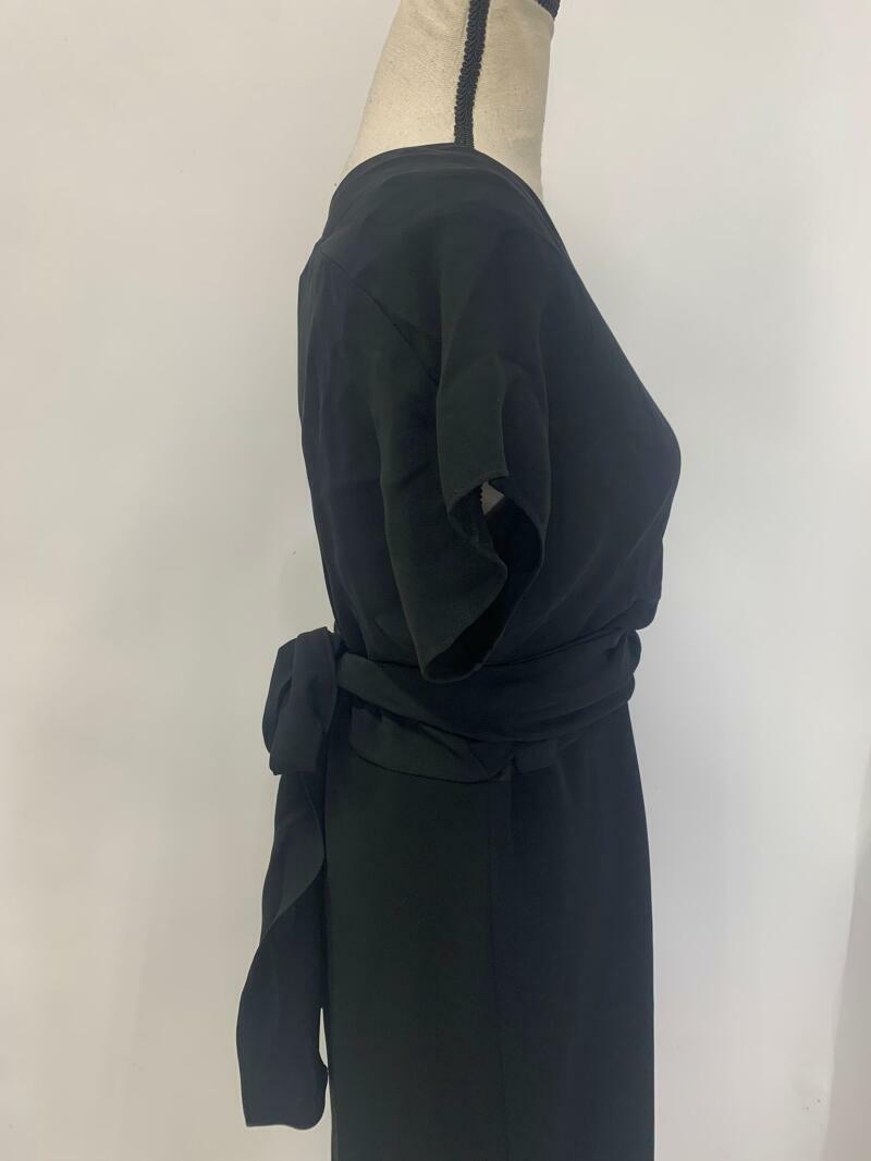 Lafayette 148 Womens 8 Shawl Overlay Faux Wrap Tie Waist Silk Black Dress