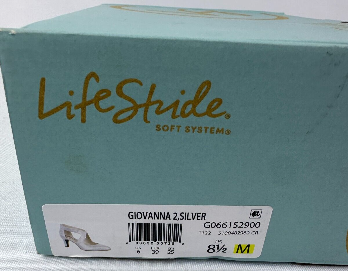 Life Stride Womens 8.5 Giovanna 2 Pump Shoes Silver Almond Toe Cutout G0661S2900