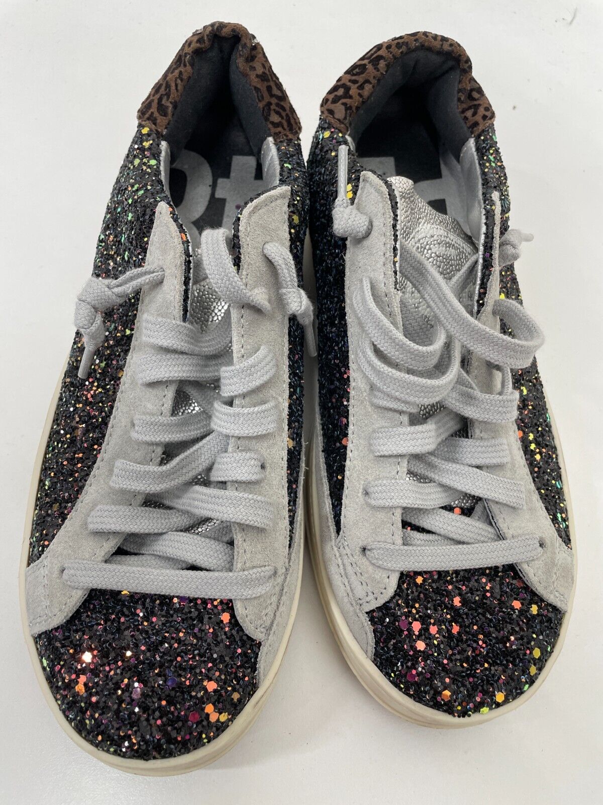 P448 Womens 36 John Glitter Melange Low Top Sneaker Black Gray Leather Shoes