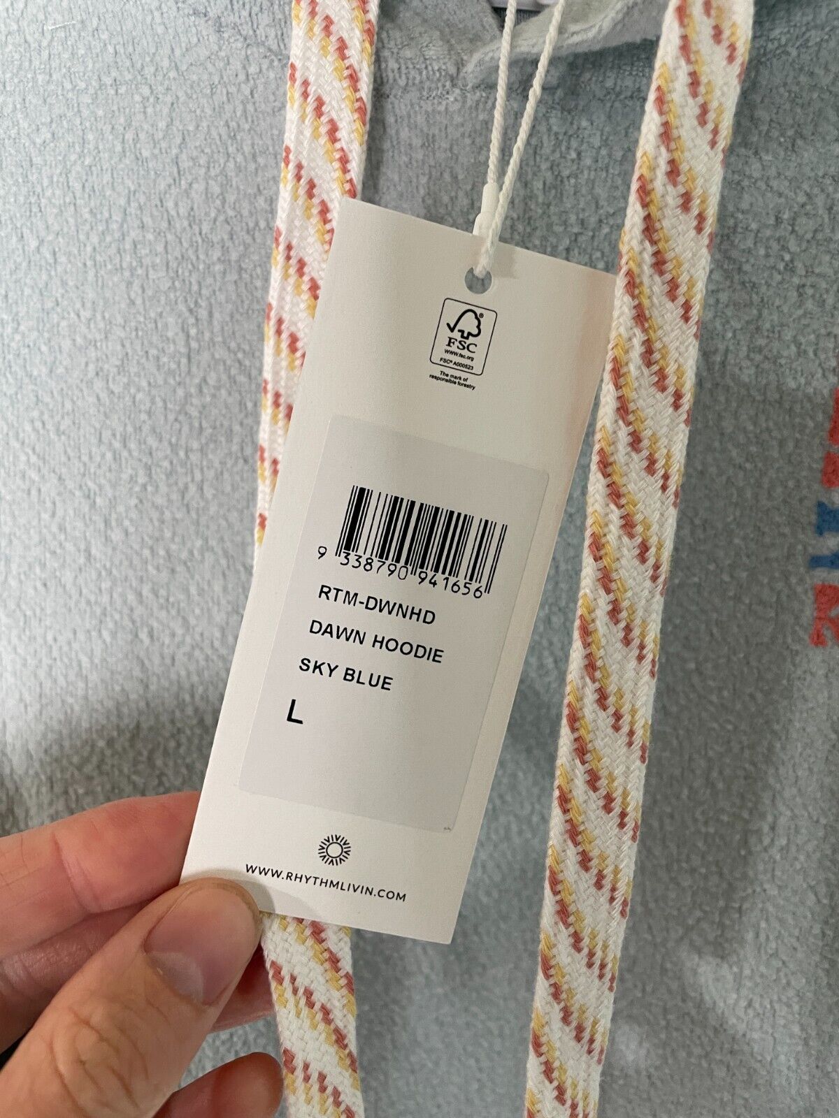 Rhythm Women's L The Dawn Fleece Long Sleeve Pullover Hoodie Sky Blue RTM-DWNHD