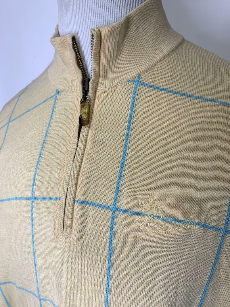 Peter Millar Men XL Yellow Silk Cashmere Southern Hills Golf Quarter Zip Sweater
