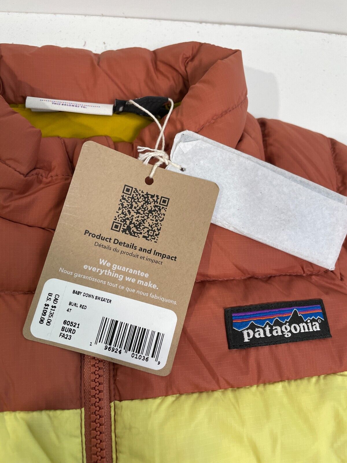 Patagonia Toddler's 4T Baby Down Sweater Zip Jacket Burl Red Packable 60521