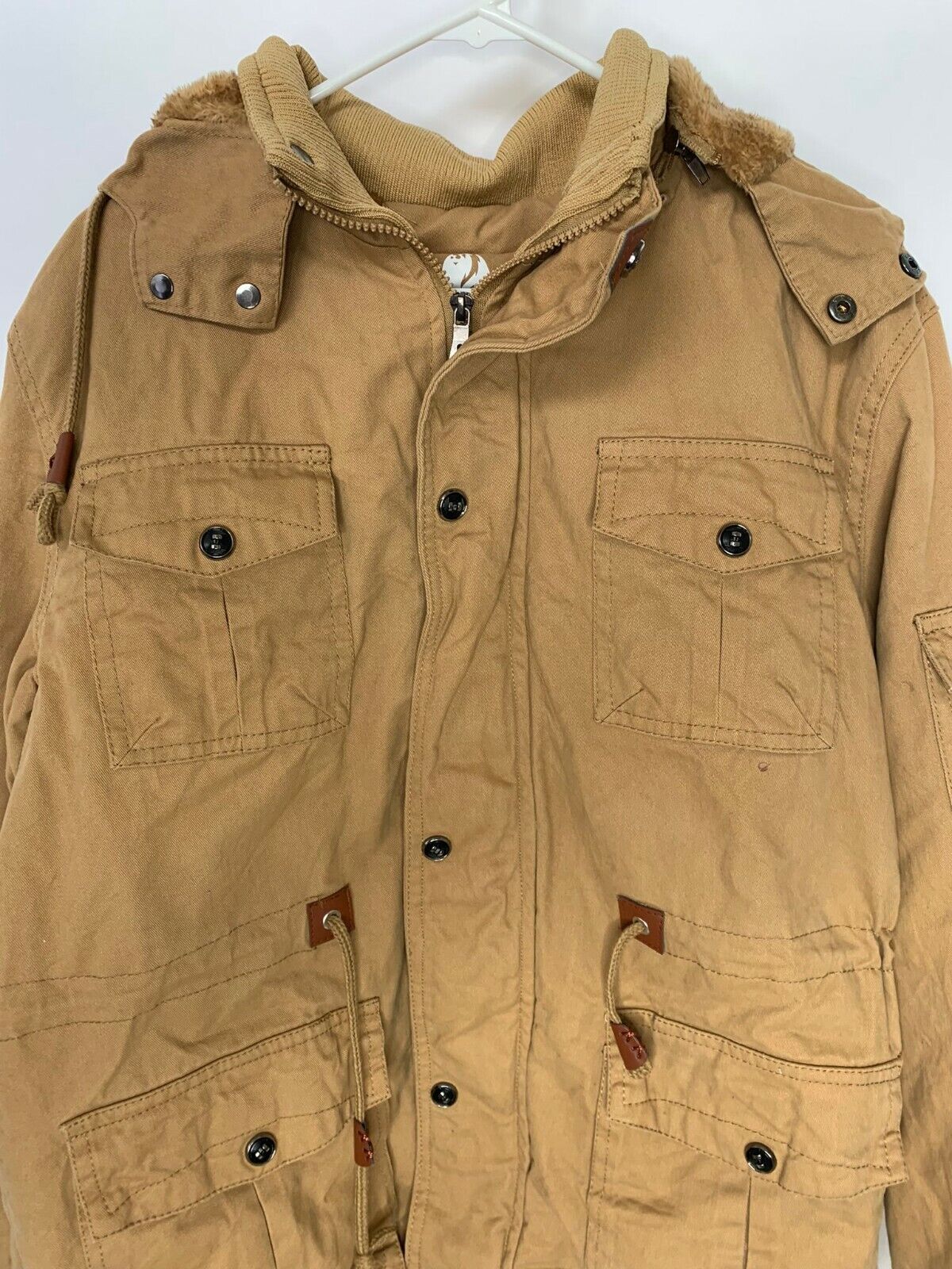 David Outerwear Mens L Survival Cotton Jacket Coat Sherpa Lined Peru Beige Tan