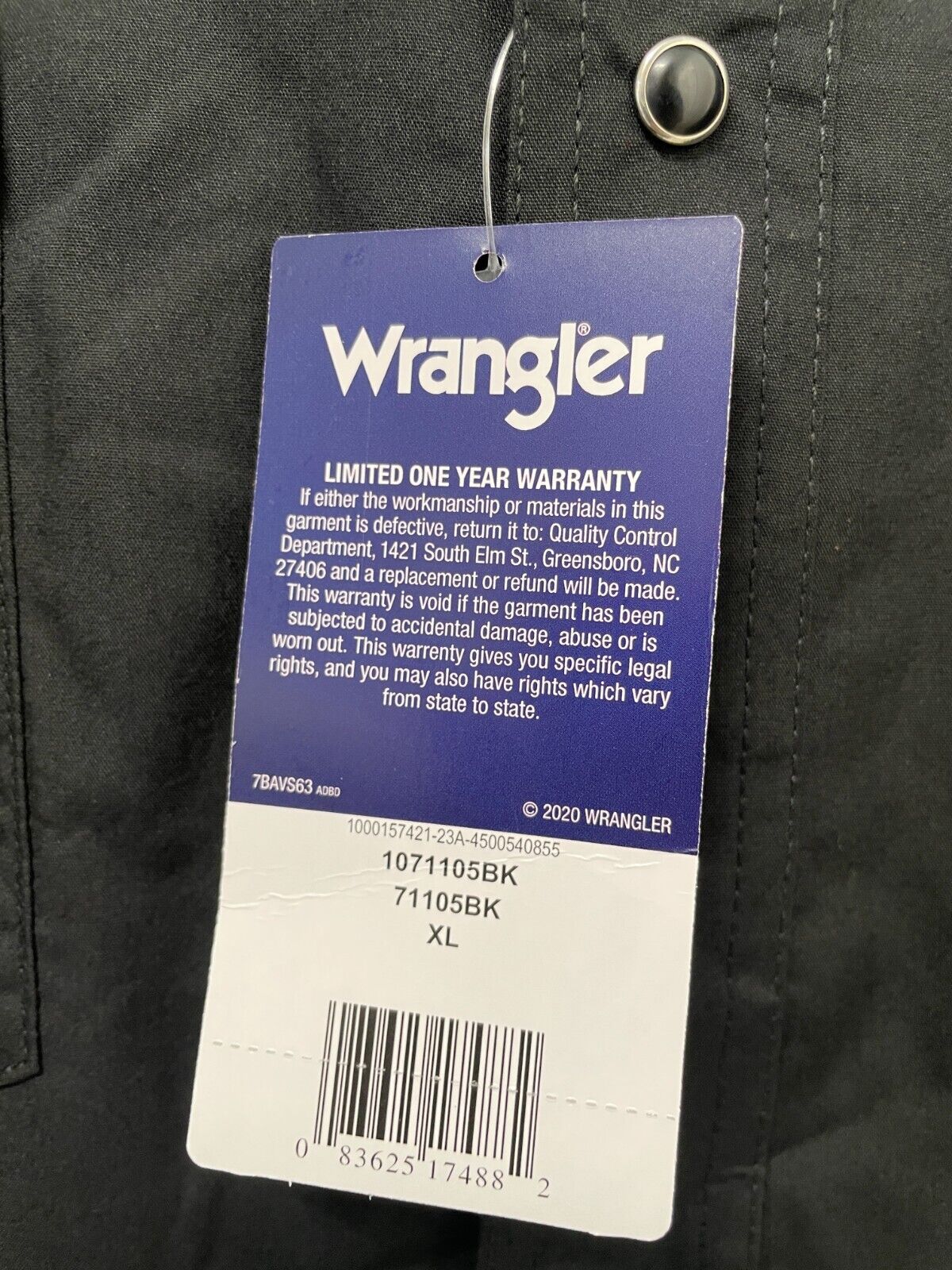 Wrangler Men's XL Sport Western Snap Long Sleeve Shirt Black Classic 71105BK NWT