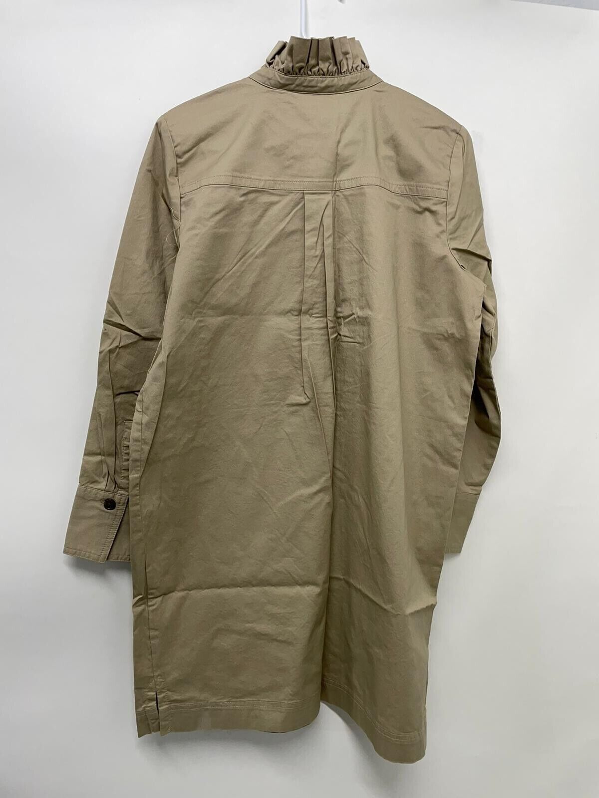 Banana Republic Womens M Ruffle Neck Mini Shirt Dress Tan Button Down Shirtdress