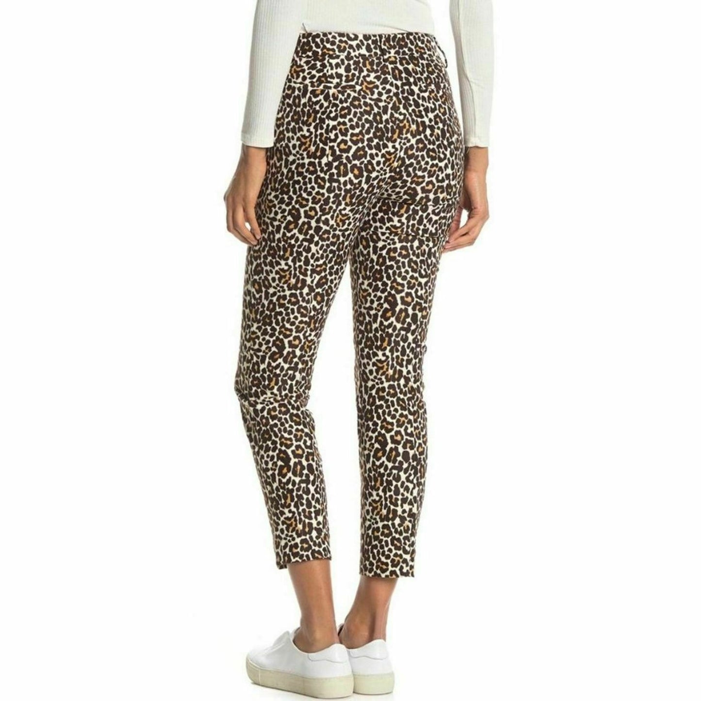 J Crew Womens 4 New Snowcat Leopard Print Slim Pants Mid Rise Crop Work Career