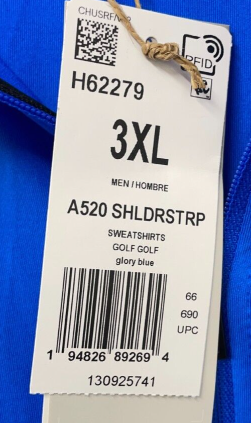 Adidas Mens 3XL A520 Shoulder Stripe Quarter-Zip Pullover Sweatshirt Golf Blue
