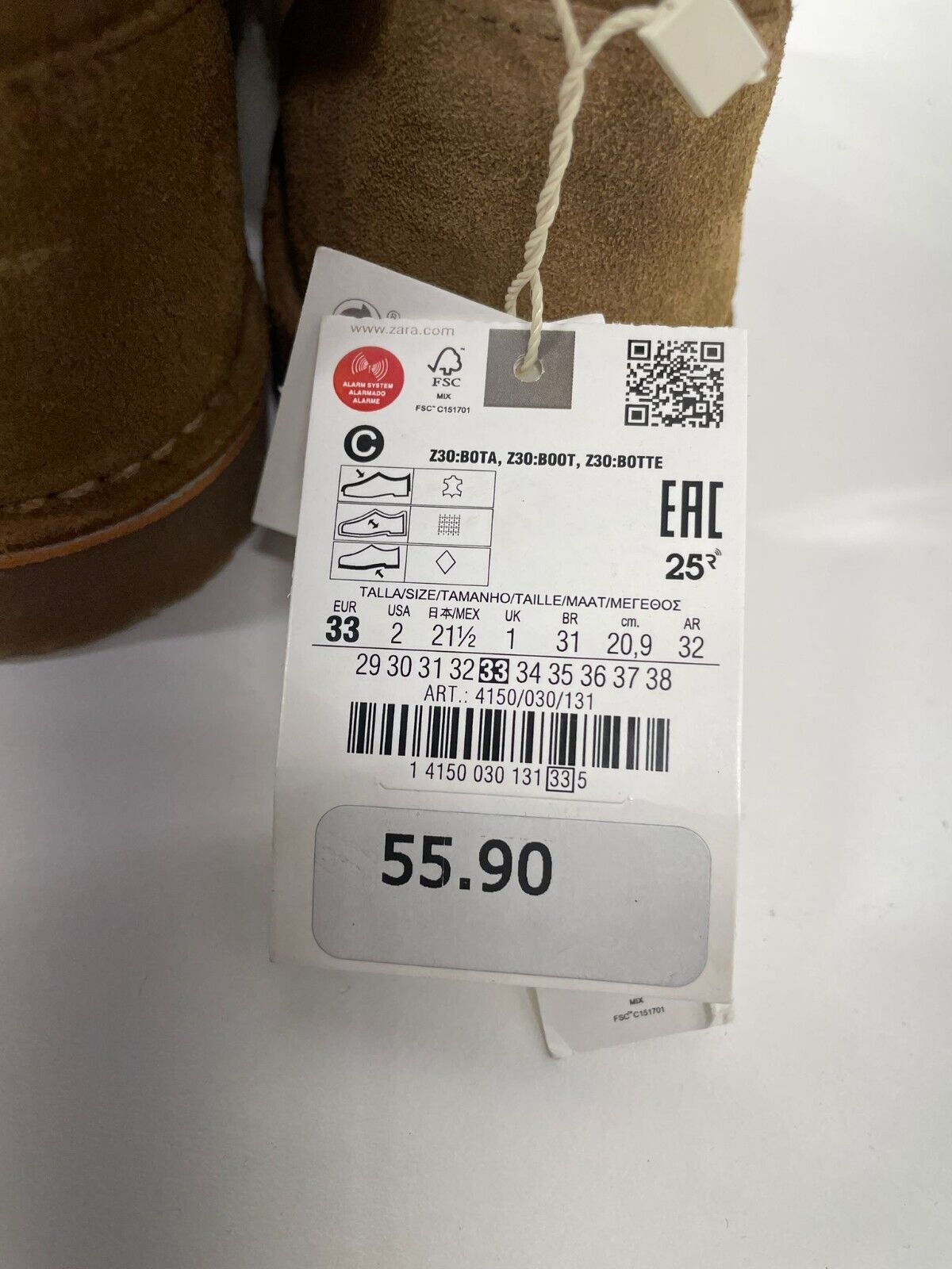 Zara Big Kids 2 Suede Leather Ankle Boots Taupe Hook & Loop Strap 4150/030/131
