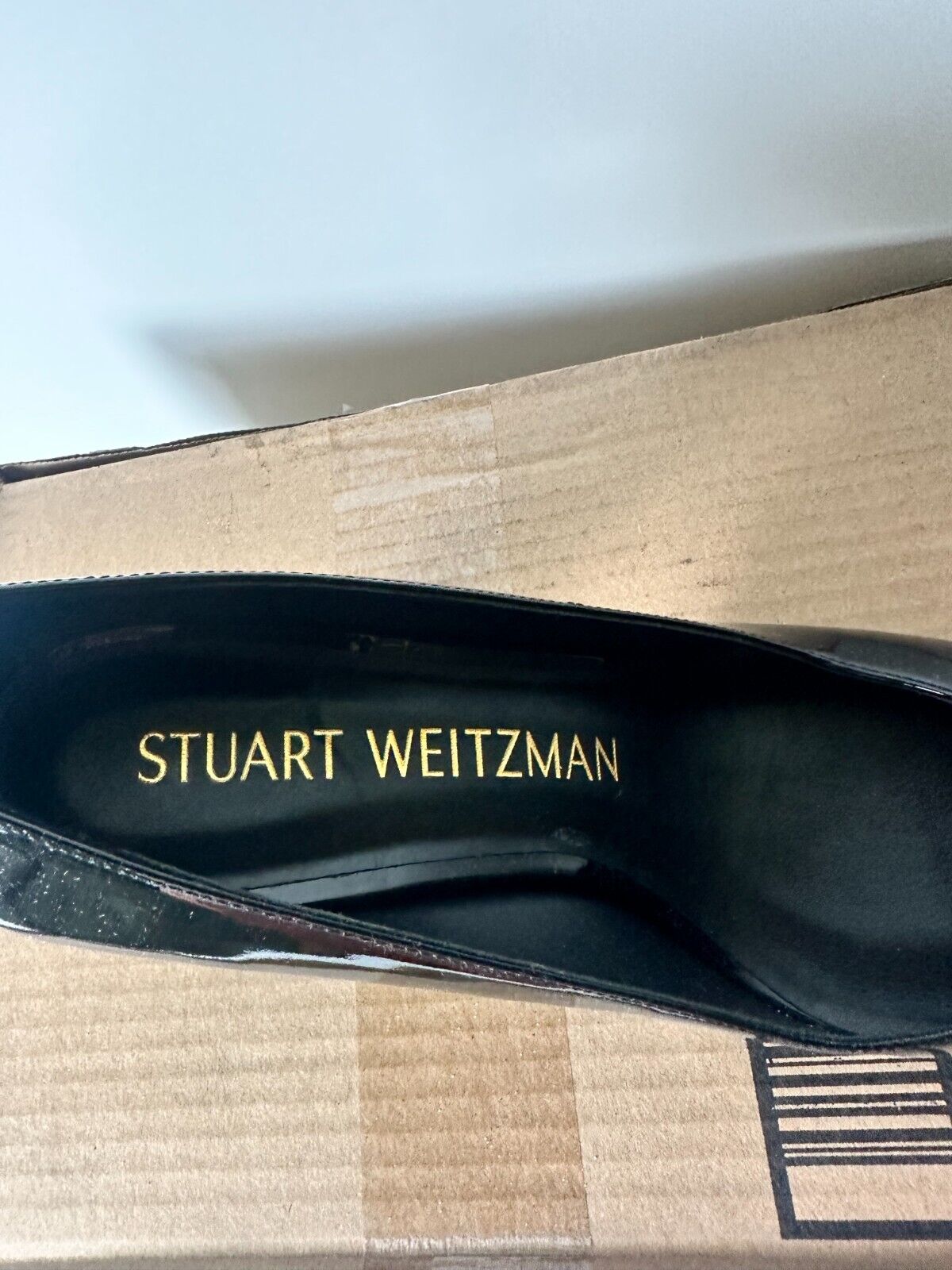 Stuart Weitzman Women's 8 Vida 75mm Patent-Finish Block Heel Pumps Shoes Black