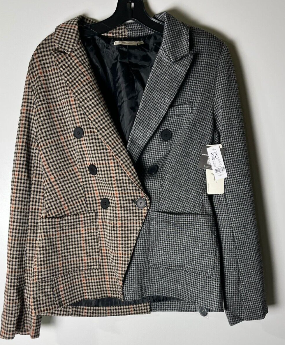 RD Style NY&C Womens S Eva Mixed Plaid Ponte Blazer Charcoal 41278639