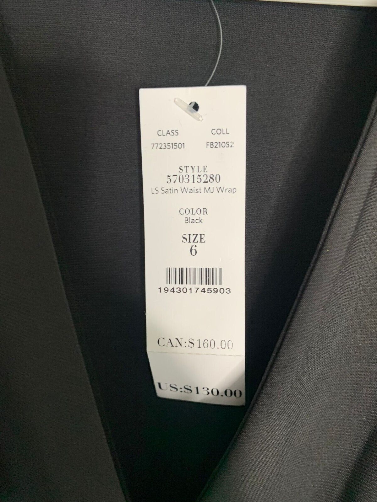 White House Black Market Women 6 Long Sleeve Satin Waist Matte Jersey Wrap Dress