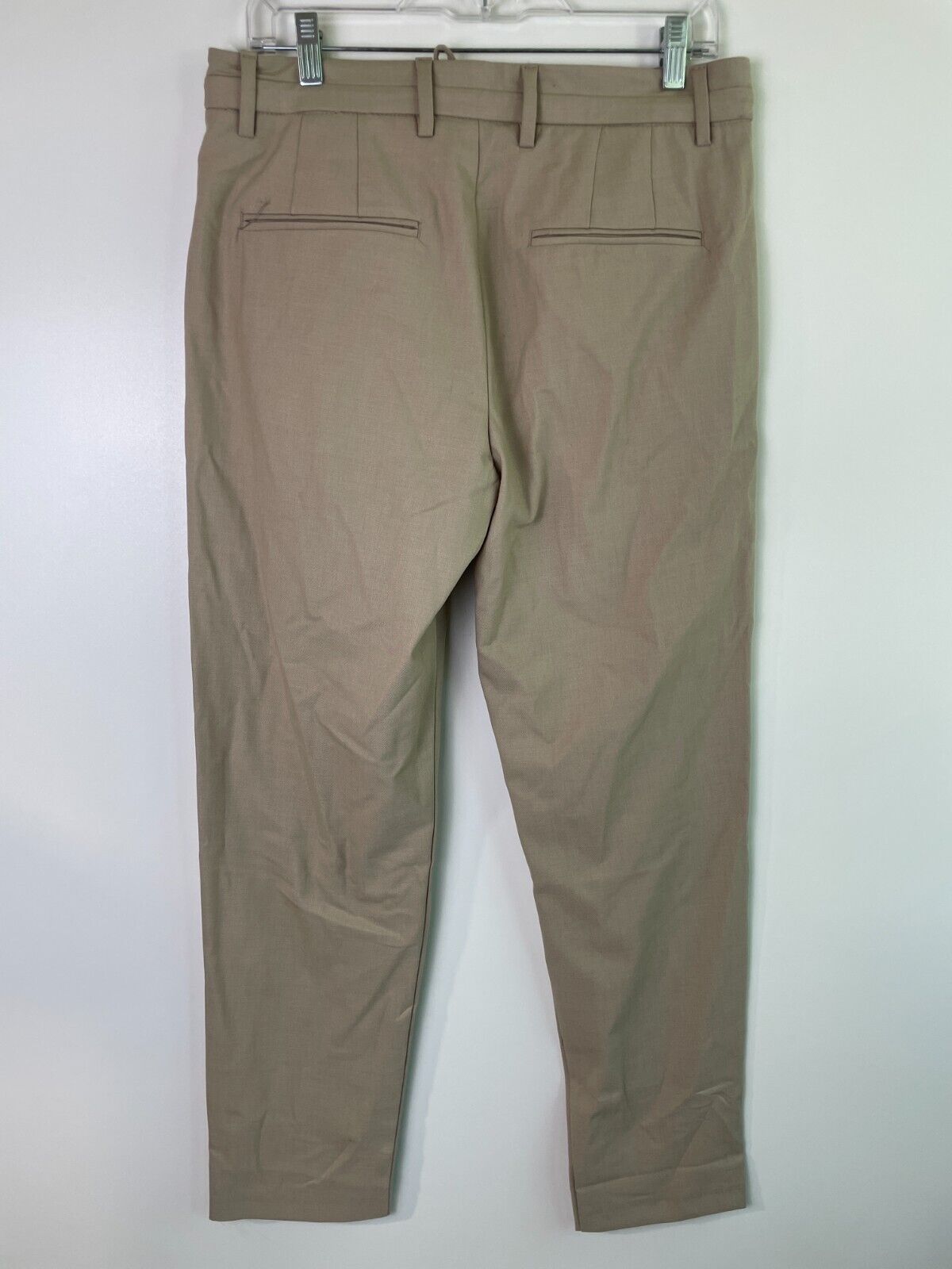 Zara Womens M Tapered Leg Trouser Pants Khaki Drawstring Stretch 6861/363