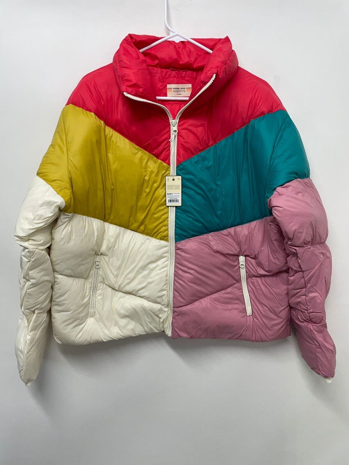 Marine Layer Womens XL Archive Big Sky Chevron Puffer Down Jacket Antique White
