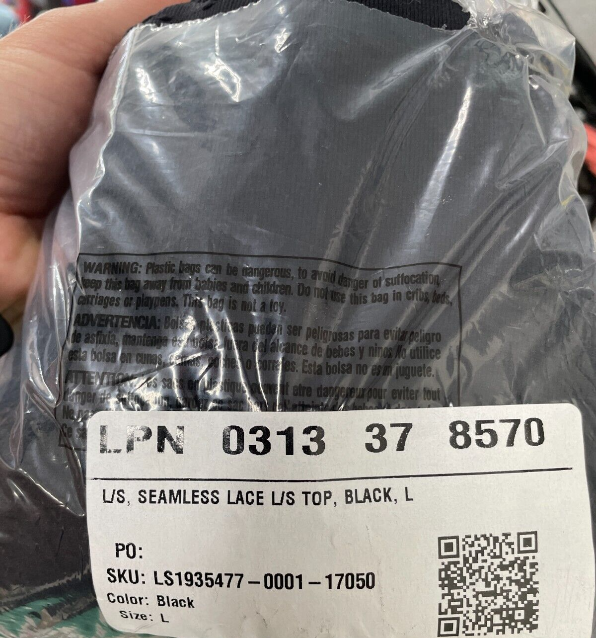 Fabletics Womens L Flora Seamless Long-Sleeve Top Black Cropped Jacquard Gym