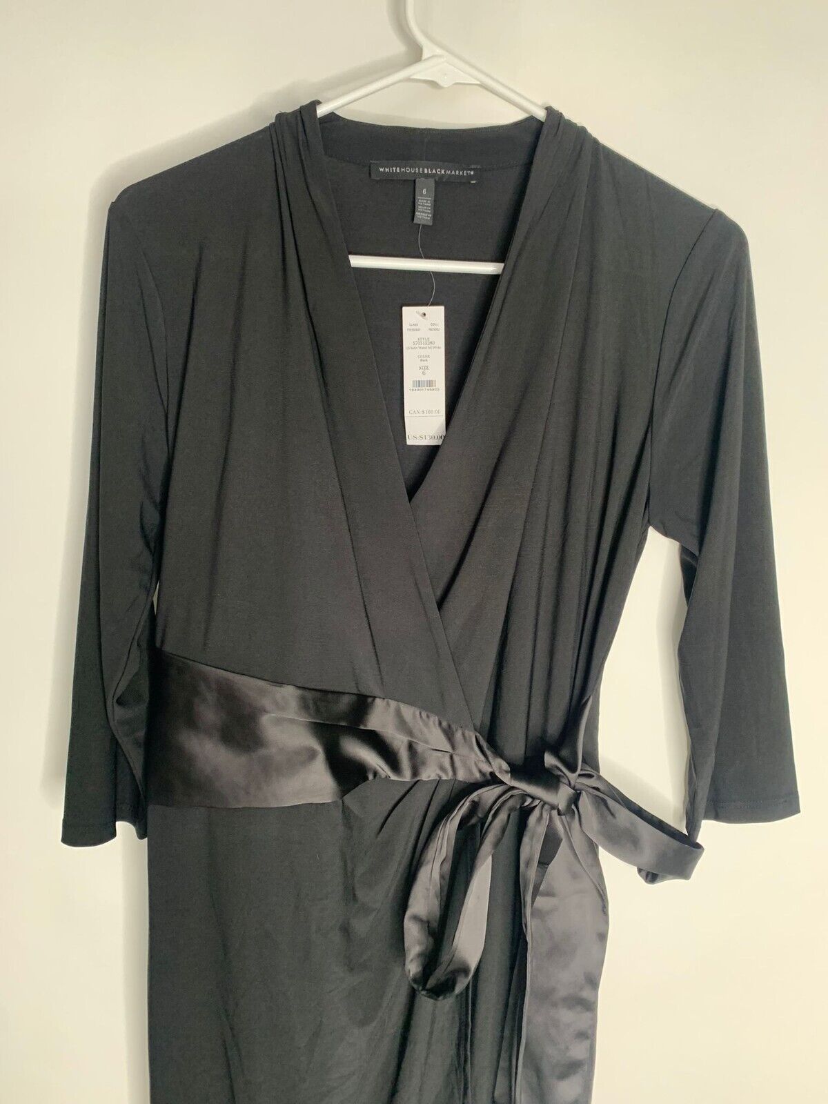 White House Black Market Women 6 Long Sleeve Satin Waist Matte Jersey Wrap Dress