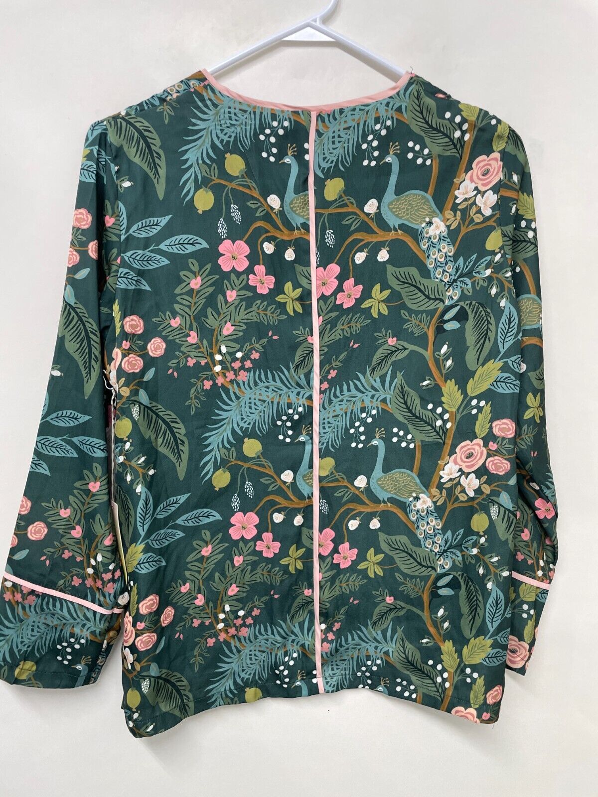 Summersalt Women's S Cloud 9 Silky Pajama Top Emerald Peacock Satin Green Shirt