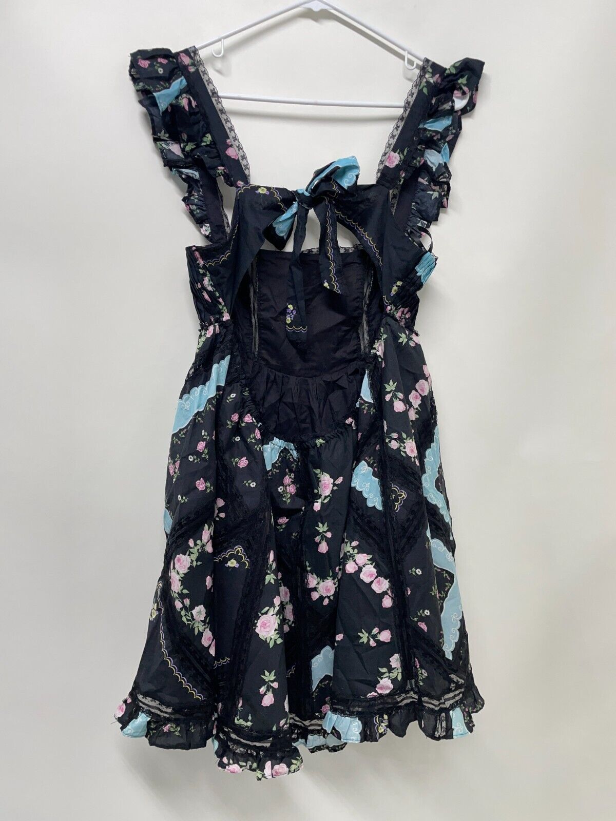 For Love & Lemons Women's L Leanne Mini Dress Black Handkerchief Floral Back-Tie