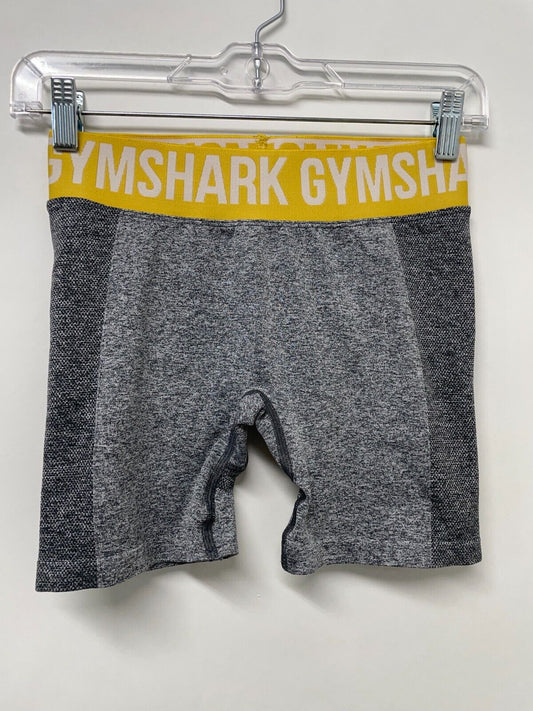 Gymshark Womens S Flex Compression Shorts Charcoal Yellow Waist Band