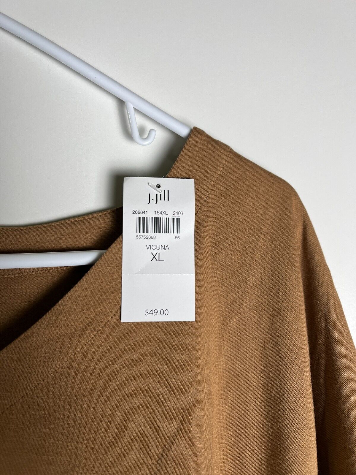 J. Jill Women's XL Luxe Supima Pleat-Back V-Neck Tee Shirt Tan Slouchy 266641