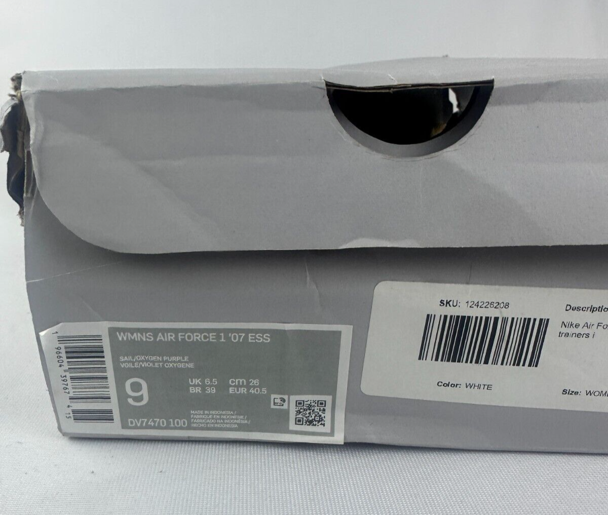 Nike Womens 9 Air Force 1 Low Top Sail Oxygen Purple Sneaker DV7470-100