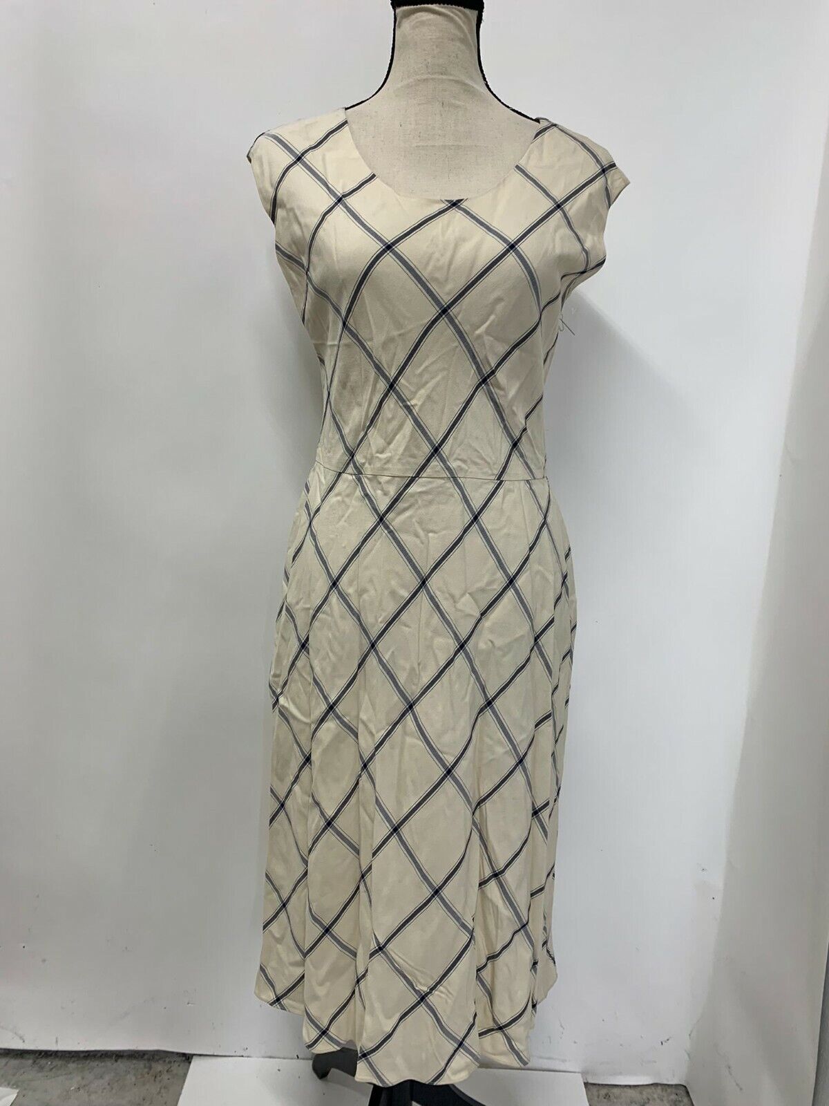 Nordstrom Signature Womens Ivory Blue Sleeveless Sheath Dress Plaid Windowpane