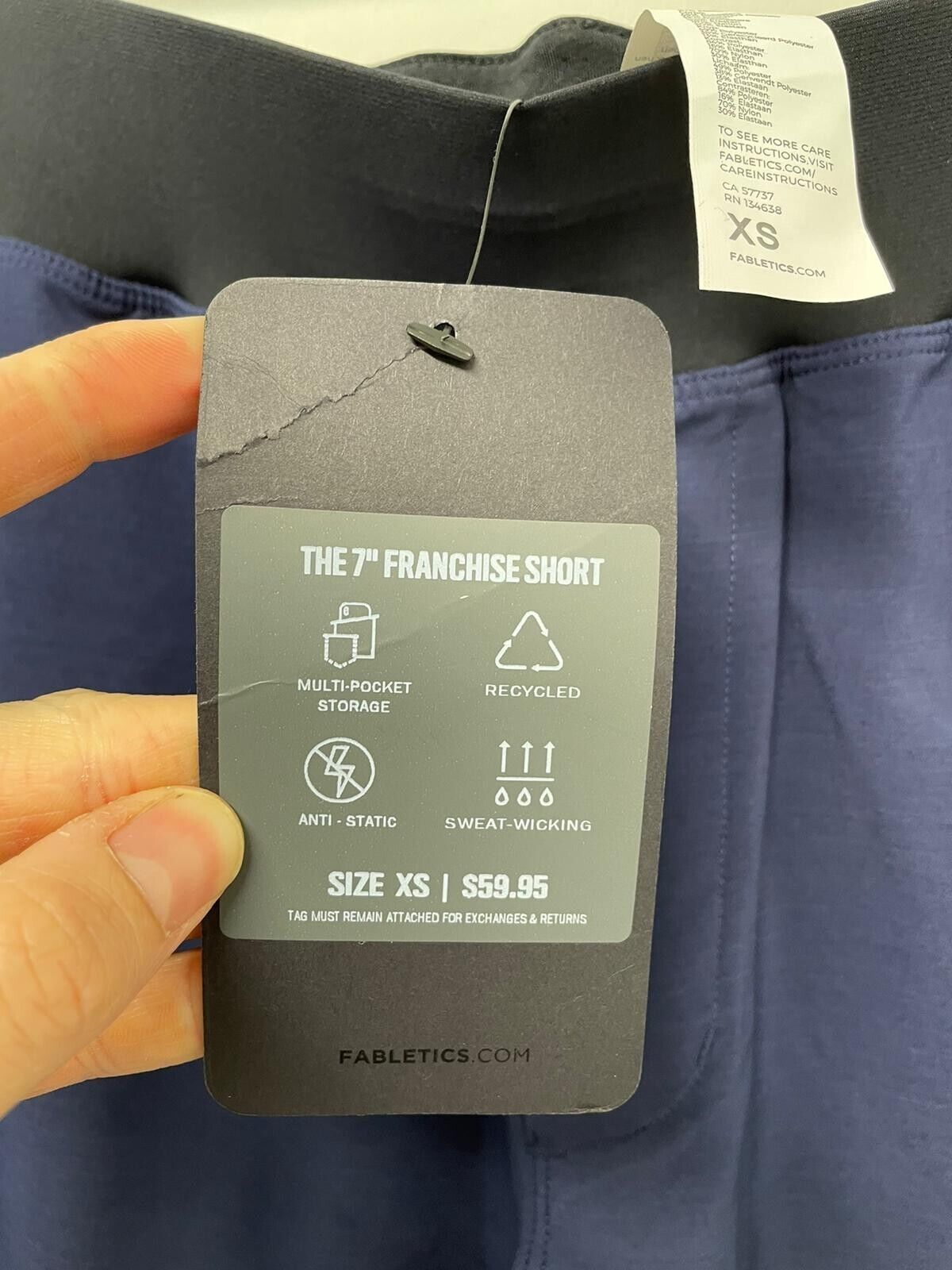 Fabletics Mens XS The Franchise 7" Unlined Active Shorts Navy Blue Gym