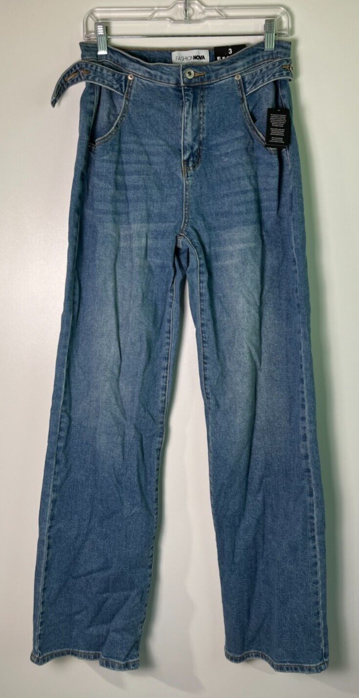 Fashion Nova Women's 3 Kimora Adjustable Waist Baggy Jeans Lightwash FN25036JL34
