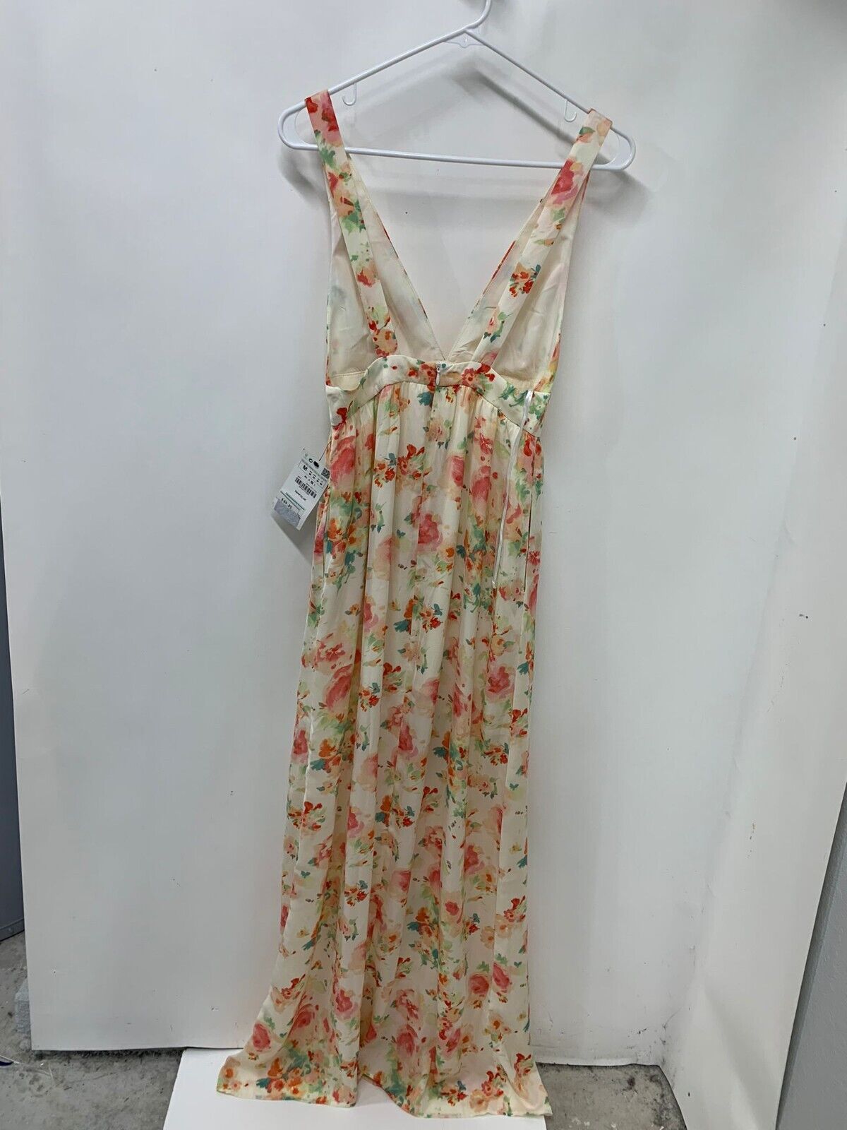 Zara Trafaluc Womens Floral Maxi Plunge Neck Dress Watercolor Cream 2642/571/712
