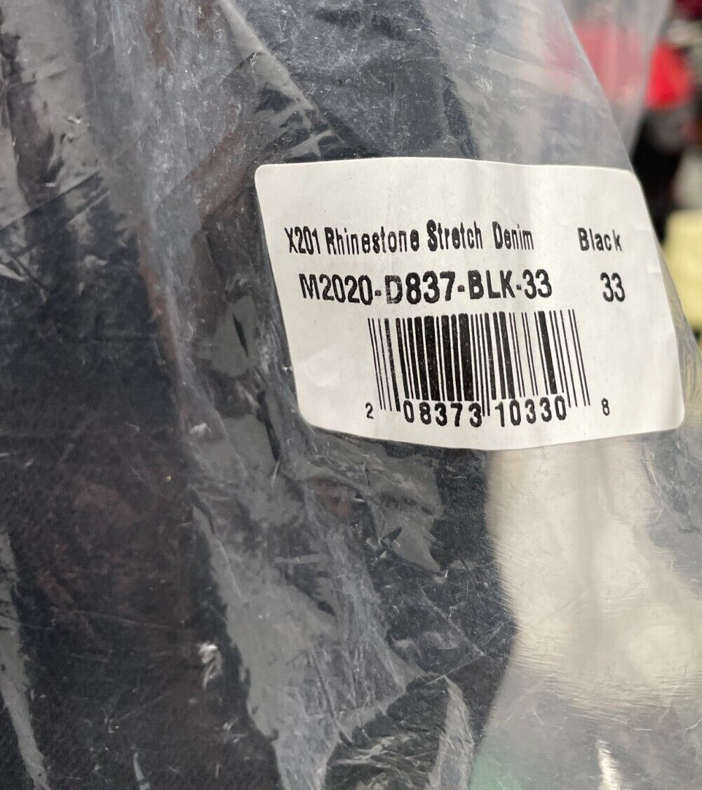 MNML Mens 33 X201 Rhinestone Stretch Denim Skinny Jean Black Extended Inseam NWT