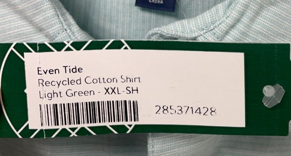 Even Tide Mens XXL Recycled Cotton Slim Shirt Light Green Long Sleeve Collar NWT