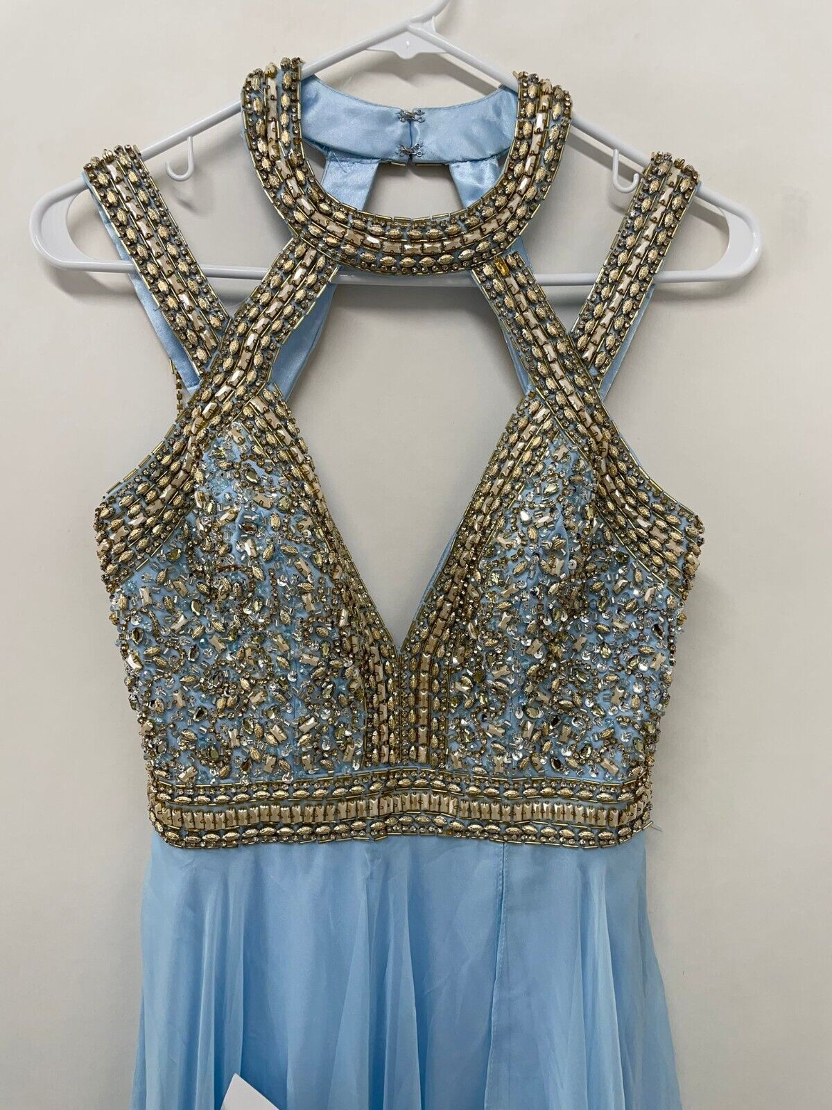 MAC Duggal Womens 2 Beaded Cutout Bodice Gown Ice Blue Chiffon Beaded Prom Dress
