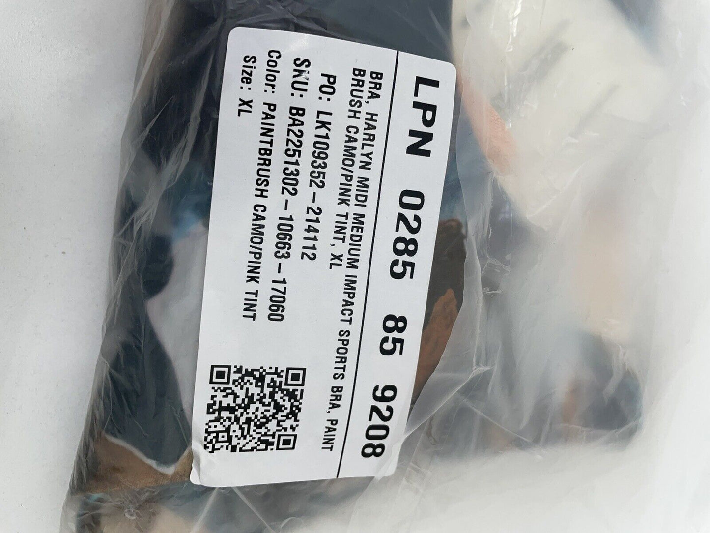 Fabletics Women's XL Harlyn Medium Impact Sports Bra Paint Brush Camo Pink Tint