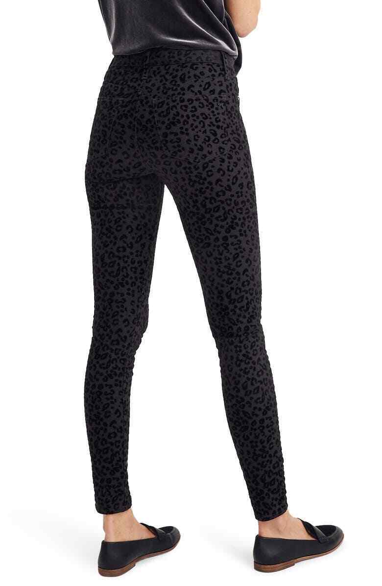 Madewell Womens 28 9" Mid-Rise Flocked Leopard Skinny Jeans Black Magic Pockets