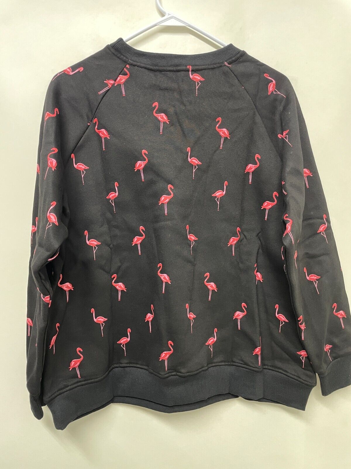 SM Wardrobe Womens XL Flamingo All-Over Print Sweatshirt Black Crewneck SW-85