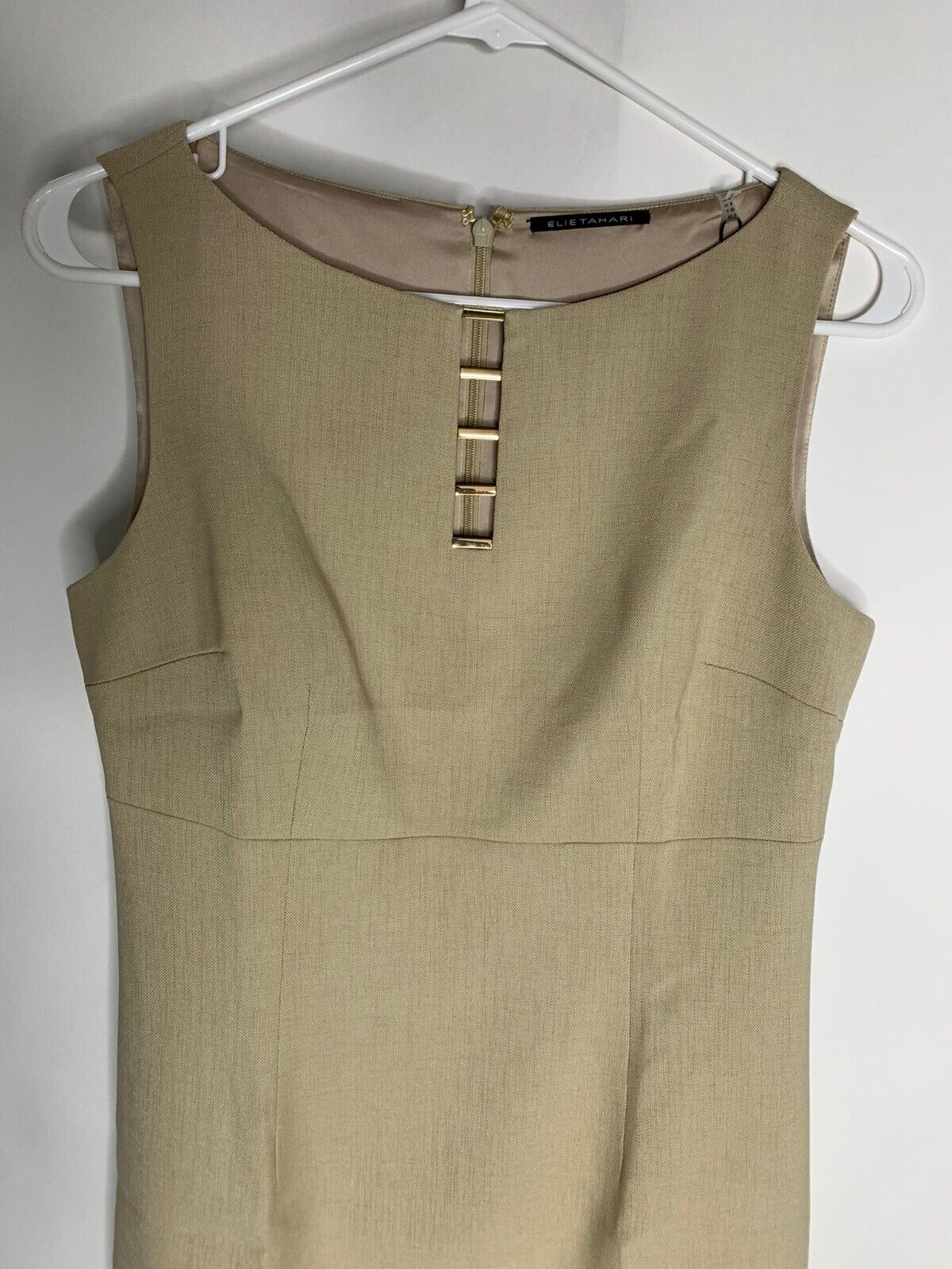 Elie Tahari Womens 4 Doreen Sheath Dress Sleeveless Island Sand Beige