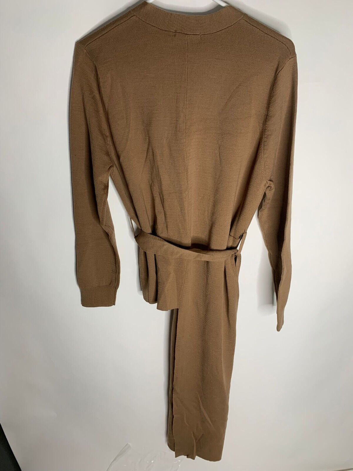 12 Storeez Womens M Brown Tan Merino Wool Duster Asymmetric Cardigan Sweater
