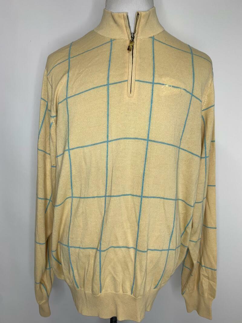 Peter Millar Men XL Yellow Silk Cashmere Southern Hills Golf Quarter Zip Sweater