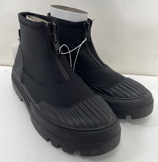 Zara Kids 1 Ankle Boots Black Treaded Zip Front Track Sole Lightweight
