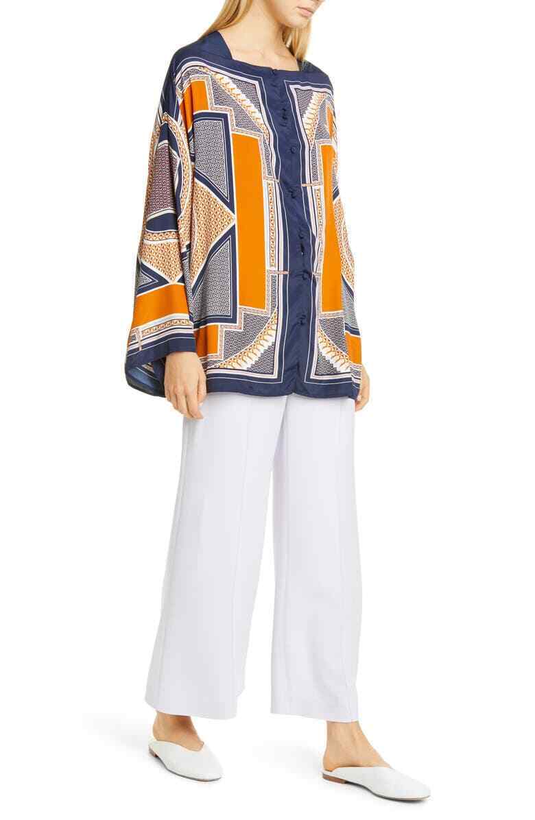 Rosetta Getty Womens 6 Scarf Print Crêpe de Chine Blouse Caftan Top Silk