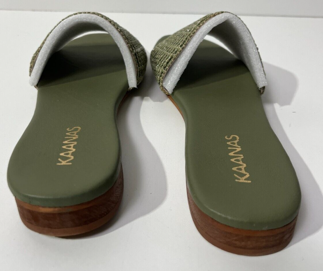 KAANAS Women's 8M Sardinal Metallic Fishnet Slide Sandal Olive Green S00115R
