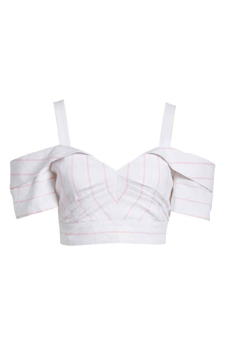 Leith Womens XXL White Blush Pink Cold Shoulder Crop Top Linen Blend