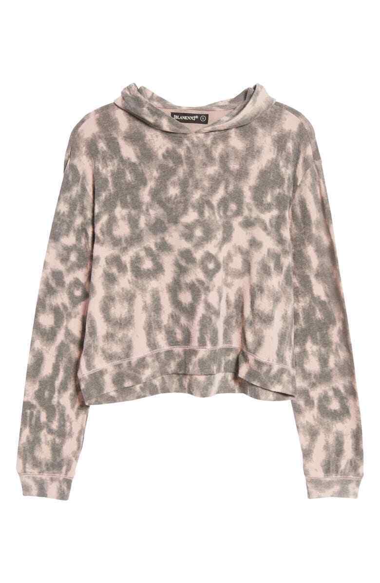 BlankNYC Womens M Blush Pink Leopard Hooded Sweatshirt Hoodie Pullover NWT