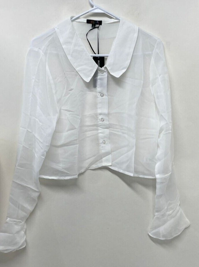 Delia's Women L Hell's Belles Sheer Blouse Crop Top White Dolls Kill Bell Sleeve